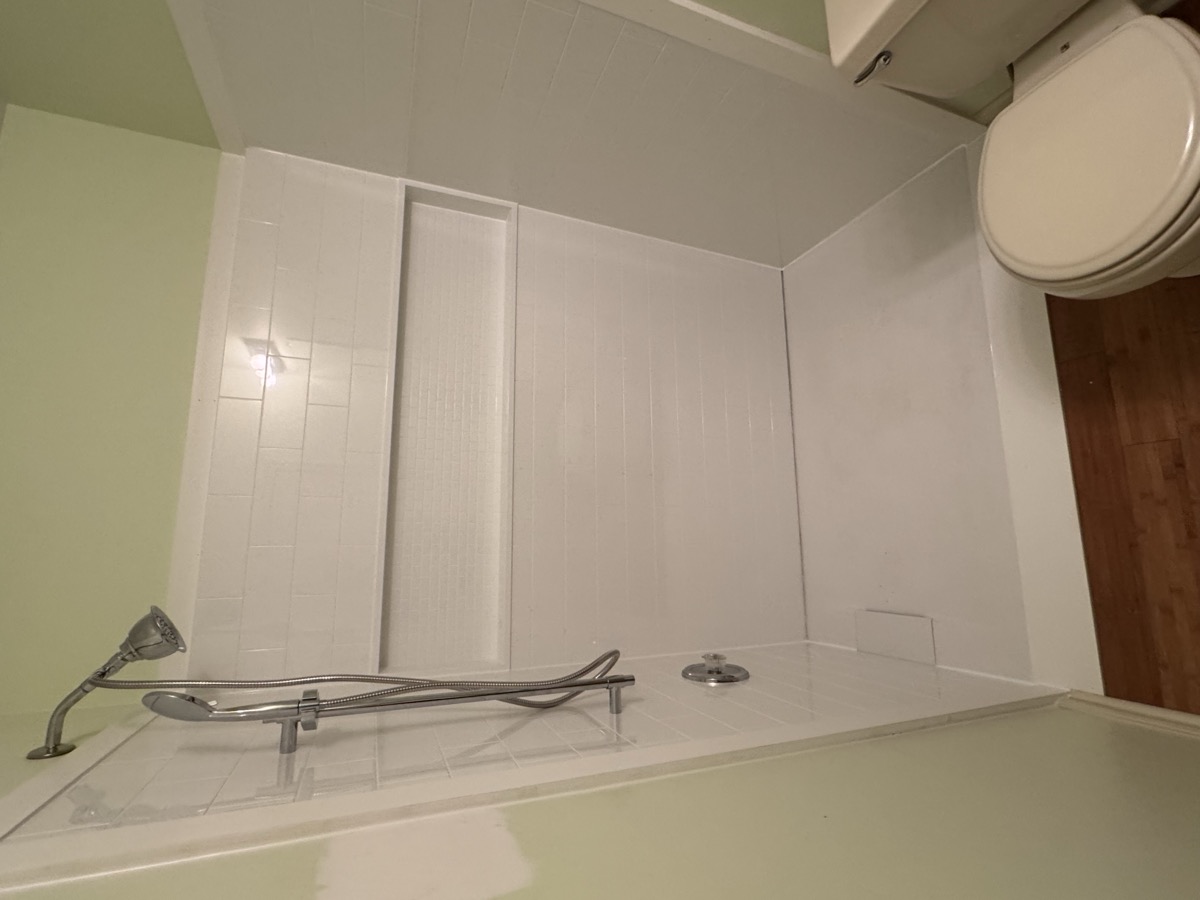 Walk-in shower conversion with hand sprayer